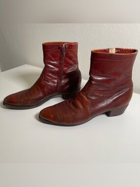 Tony Lama Brown Zip Up Western Ankle Boots Size 10.5 D